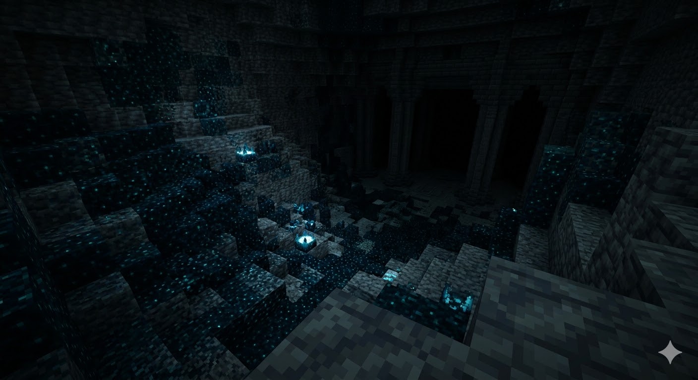 Minecraft deep dark ancient city with sculk
